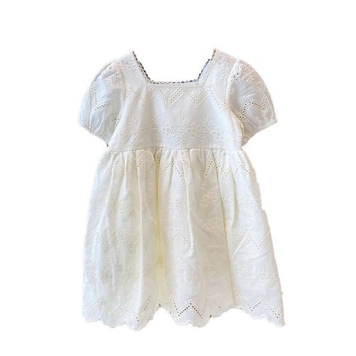 Korean version girls' summer dress new baby girl short sleeve cotton skirt fashionable children lace princess dress wholesale
