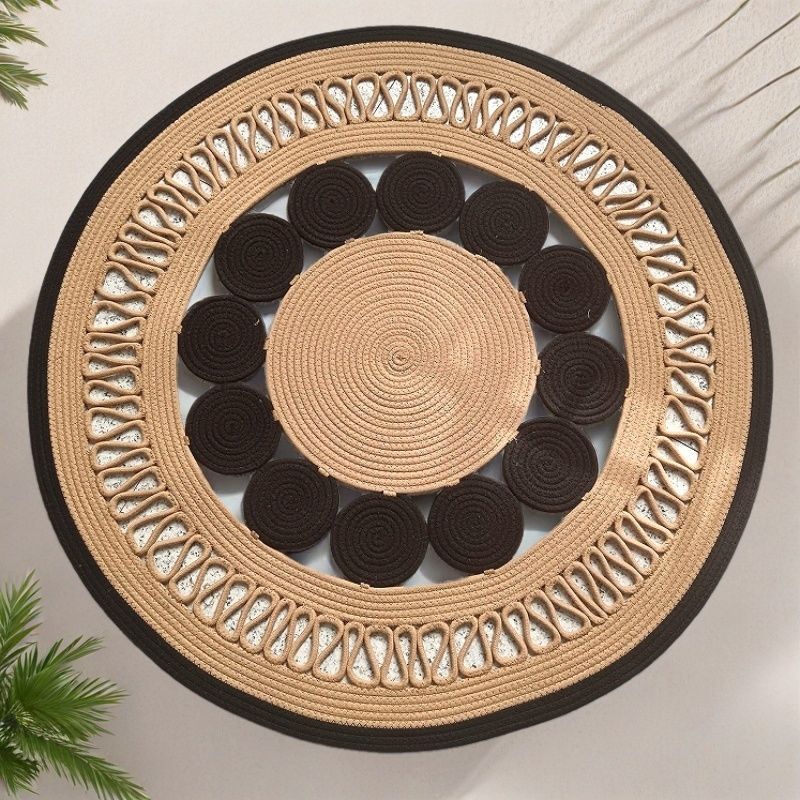 Estera de alfombra tejida a mano de hierba de agua natural, mesa de centro de sala de estar redonda en forma de tienda, alfombra de dormitorio, decoración de fotografía