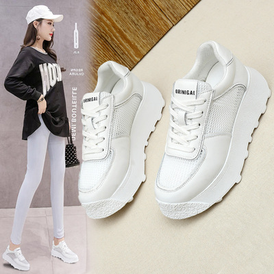 网纱透气老爹鞋2021夏季新款牛皮松糕厚底网面系带镂空女鞋运动鞋|ms