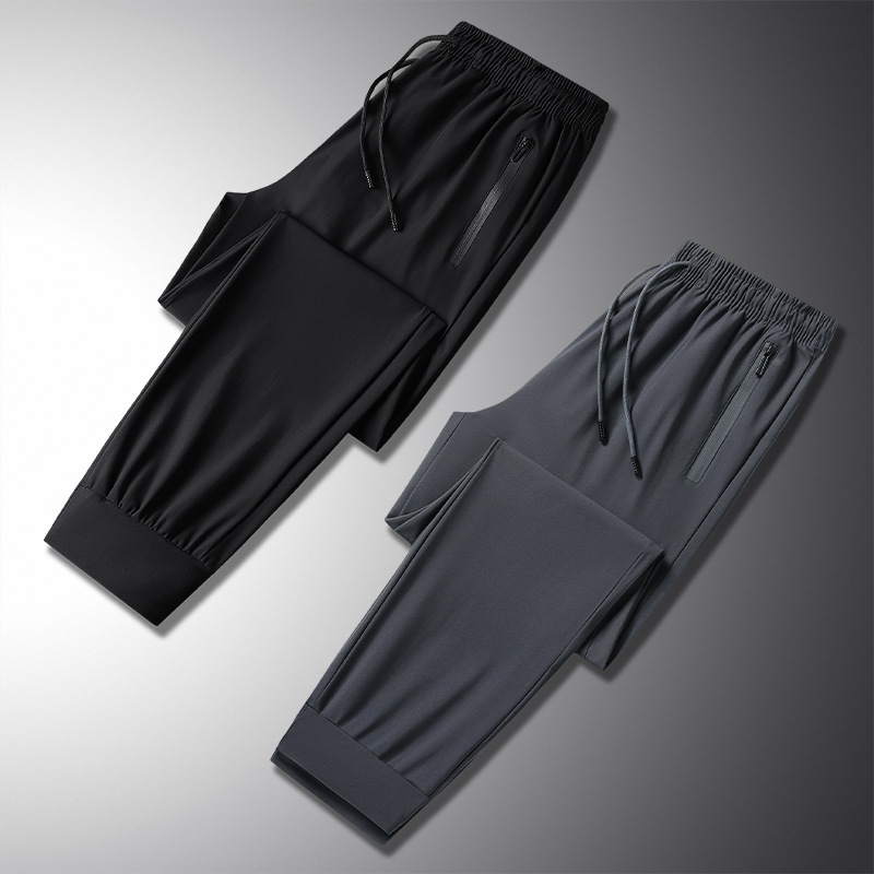 24 New Ice Silk Sports Pants Men's Summer Thin Casual Pants Loose Breathable Large Size Long Pants Quick-drying Pants