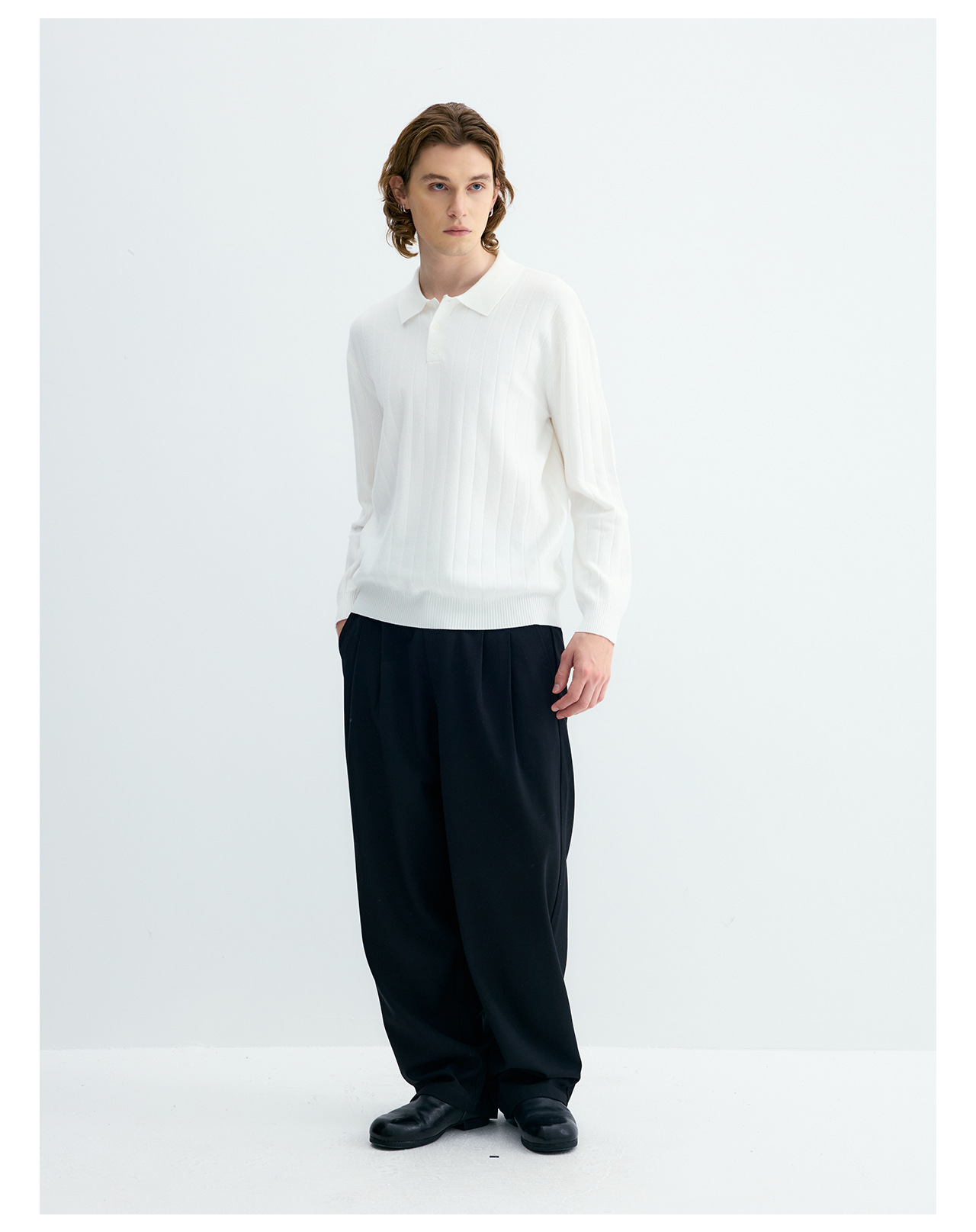 UNF 250g Ribbed Knit Polo Sweater