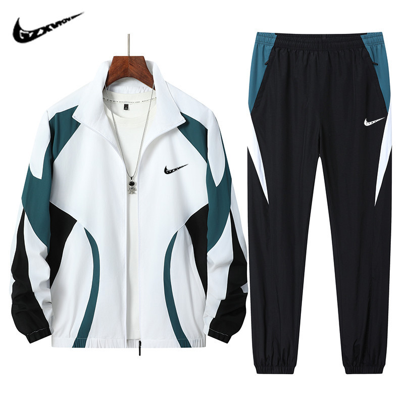 New trendy men's sports suit, spring and autumn style, breathable, loose, fashionable two-piece set, men's outdoor running jacket