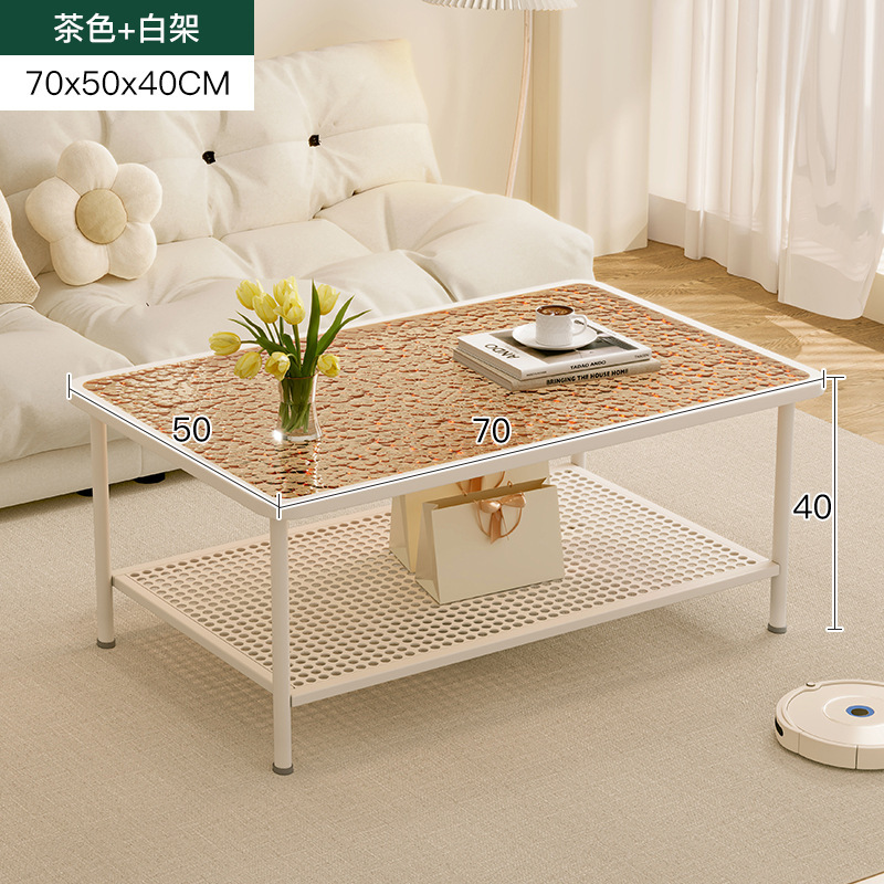 Mesa lateral del sofá Mesa de centro de la sala de estar para el hogar Mesa de té de lujo ligera de alta calidad Mesa de té Estilo crema Mesa pequeña de vidrio templado