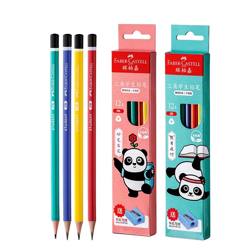 [Nuevo] Faber-Jia triángulo estudiante lápiz HB 2B 12 color Caja nacional moda Panda lápiz escritura
