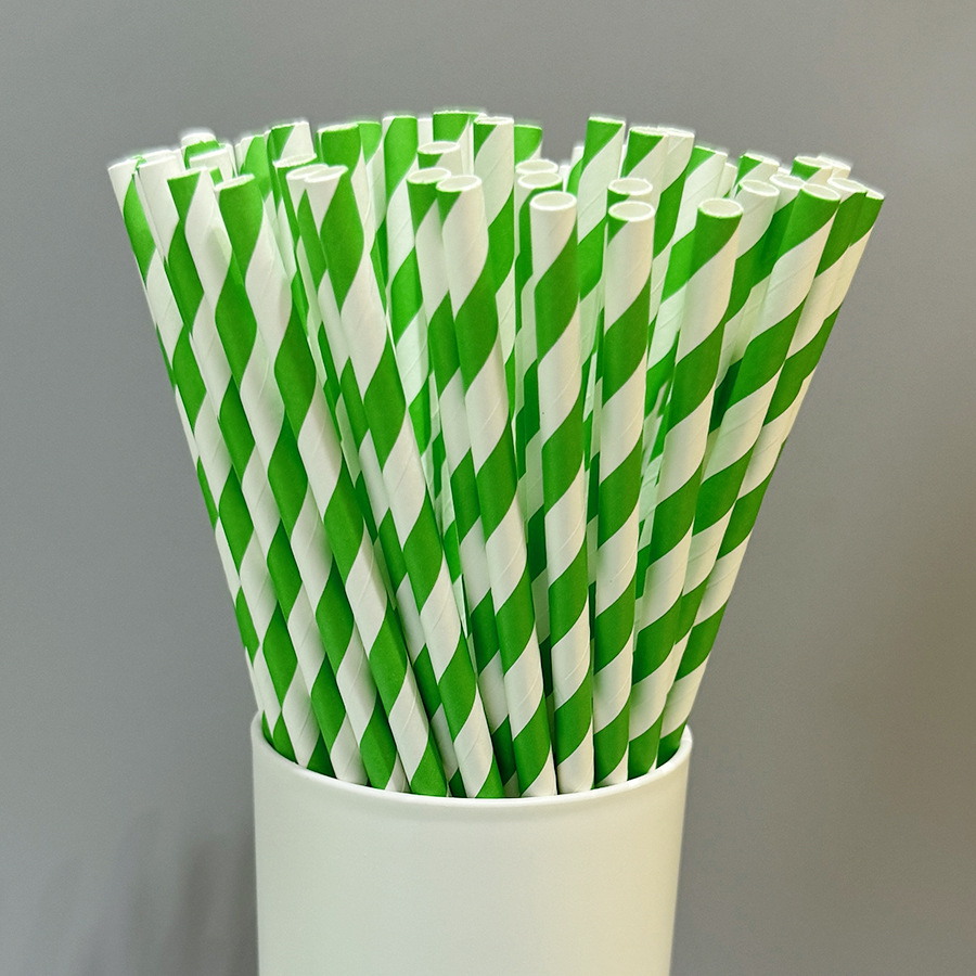 Gran cantidad en stock paja de papel desechable al por mayor paja de papel degradable paja de serie verde Verde Rayado fresco