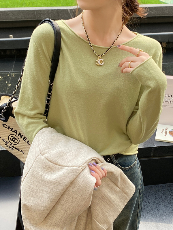 针织打底衫女春秋冬时尚洋气百搭设计感圆领毛衣内搭长袖上衣|undefined