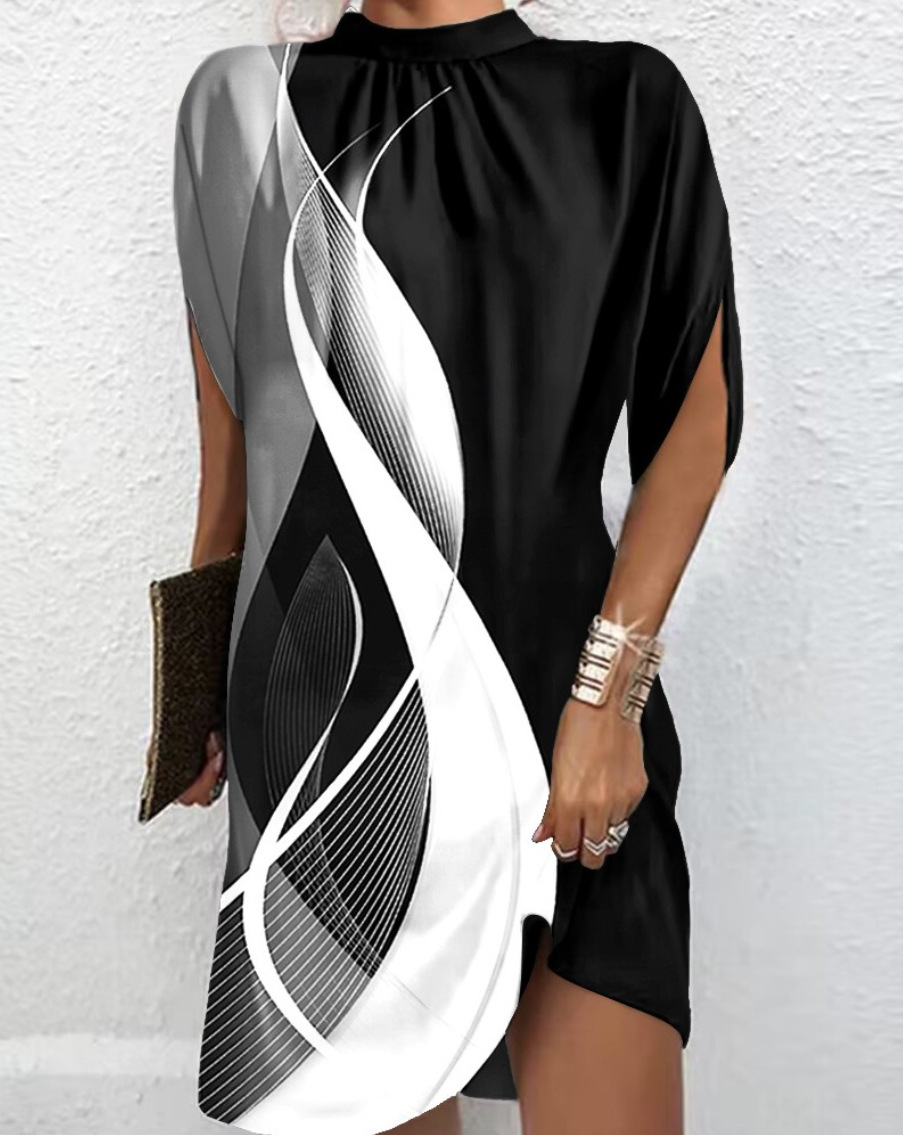 2023 transfronteriza europea y americana nueva ropa de mujer Amazon estación independiente de moda cuello redondo manga Batwing suelta vestido de cuello redondo image 7