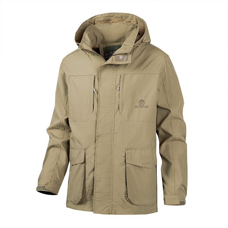 Primavera y otoño delgada al aire libre deportes de bolsillo para hombres chaqueta casual suelta a prueba de viento impermeable chaqueta