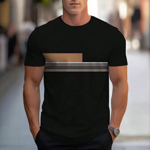 New 2025 Cross-border 3D Short-sleeve Men's Striped Print Youth Summer Casual Men's 3D T-shirt Round Neck Top
