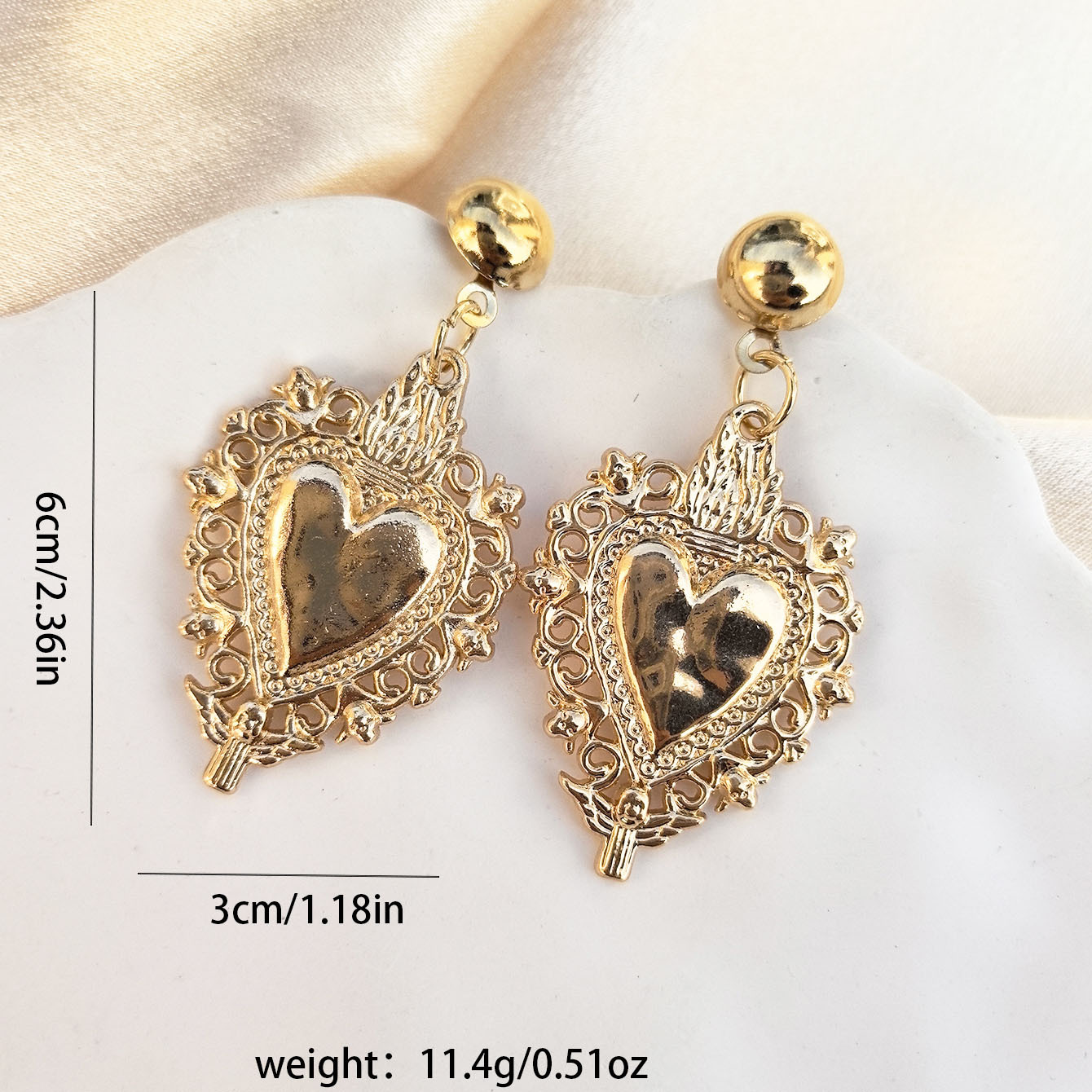 1 Pair Quantity 1 Pair IG Style Heart Shape Pineapple Plating Zinc Alloy Drop Earrings