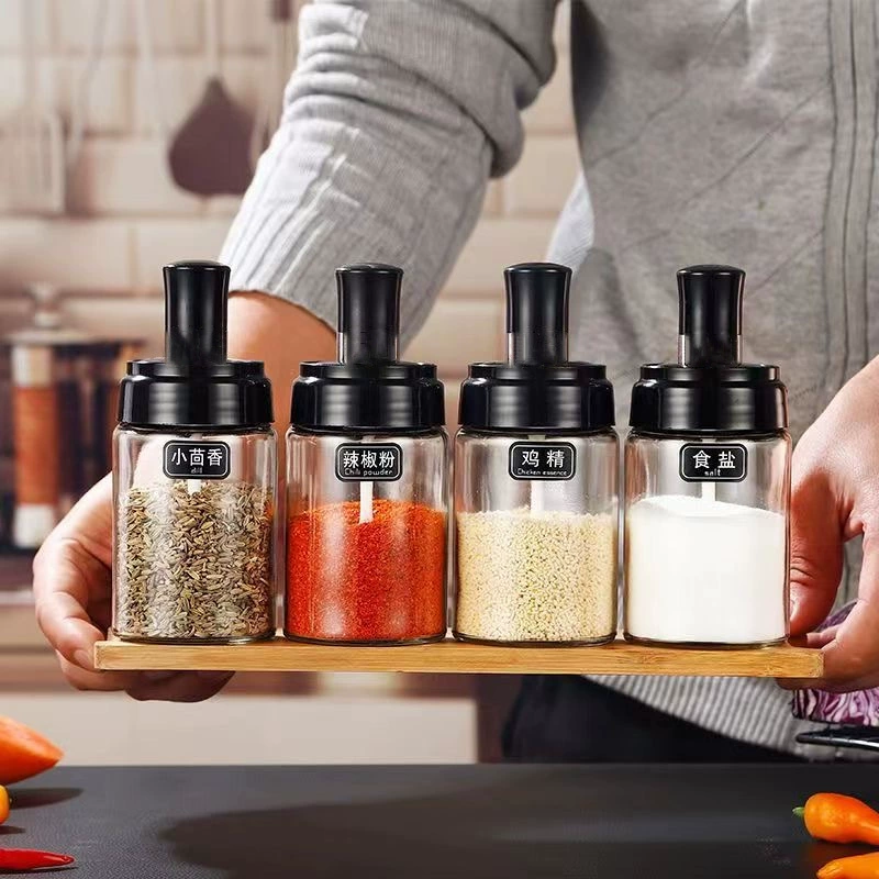 Банка для приправ, кухонная бытовая стеклянная бутылка для приправ, крышка с ложкой, встроенная бутылка для приправ, влагостойкая герметичная банка для приправы с эссенцией курицы, MSG