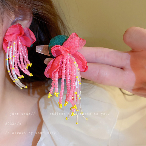 Silver needle fashion diamond flower love pearl tassel earrings fresh and sweet earrings high-end new earrings for women