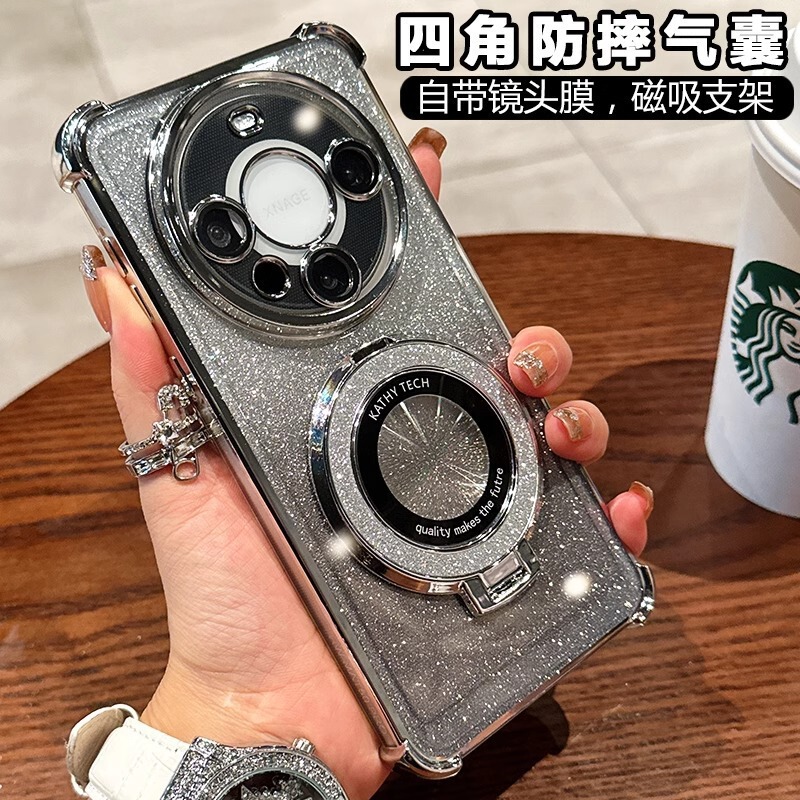 For Huawei mate70Pro Phone Case Electroplated Air Bag Anti-fall Soft Lens Film Mate 30 Glitter Bracket