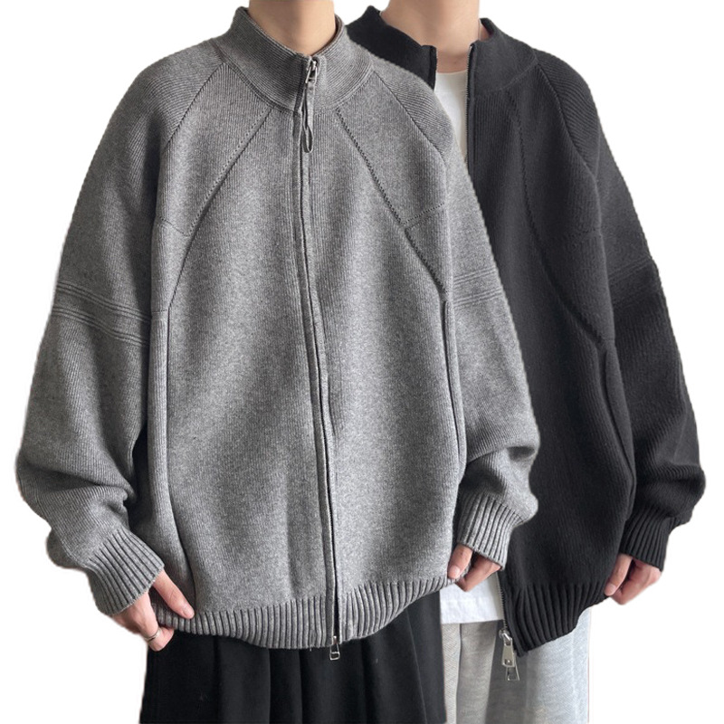 Explosiones transfronterizas de tamaño europeo suéter de cremallera doble chaqueta cardigans chaqueta suéter de punto fábrica de negocios al por mayor