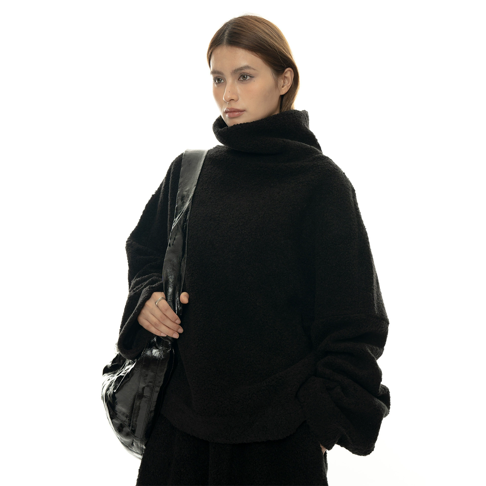 Зимний новый корейский стиль, модный большой свитшот из овечьей шерсти с высоким воротником, удобный теплый свободный силуэтный топ для женщин