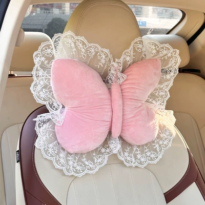 Waist support and Lumbar Support Creative Bow - plush-butterfly-headrest-pink