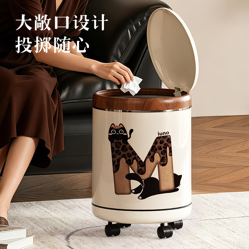 Trash Can for Home Use 2026 New High-End Creative Vintage Style Movable Kitchen Bathroom Living Room Office Wastebasket Trash Can for Home Use 2026 New High-End Creative Vintage Style Movable Kitchen Bathroom Living Room Office Wastebasket