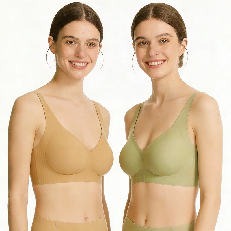 Seamless Vest Style Women's Bra V Neck Jelly Strip Soft Support Backless Makes Large Busts Look Smaller Thin Bra_voghion.com
