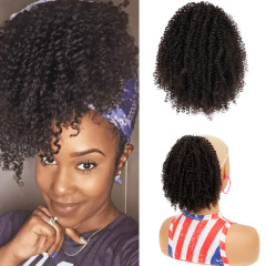 跨境Afrokinkycurly欧美化纤假发女马尾ponytail抽绳非洲小卷马尾