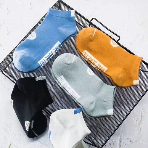 Socks Men's Trendy Socks Men's Short Socks Summer Thin Boat Socks Personalized Letter Men's Socks Sweat-Absorbent Breathable Low Top