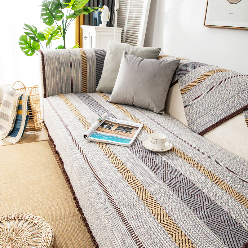 棉麻沙发垫四季通用布艺亚麻防滑靠背老粗布坐垫子日式简约套罩巾