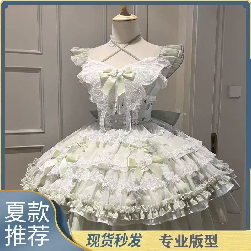 花期之约白绿蝴蝶夏日感小礼服清新公主少女生日短裙Lolita仙女裙|undefined