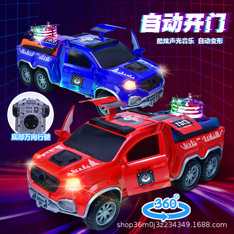 Nuevo coche eléctrico universal cool acrobacias eléctricas de sonido automático puerta giratoria de música luces juguetes para niños al por mayor