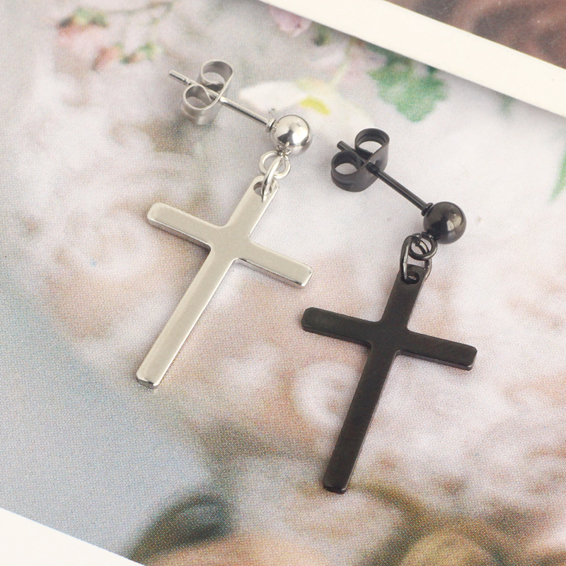 Black Men's Ear Clip Ear Stud Earrings Set 3 Pair Stainless Steel Fashion Jewelry detail image 21