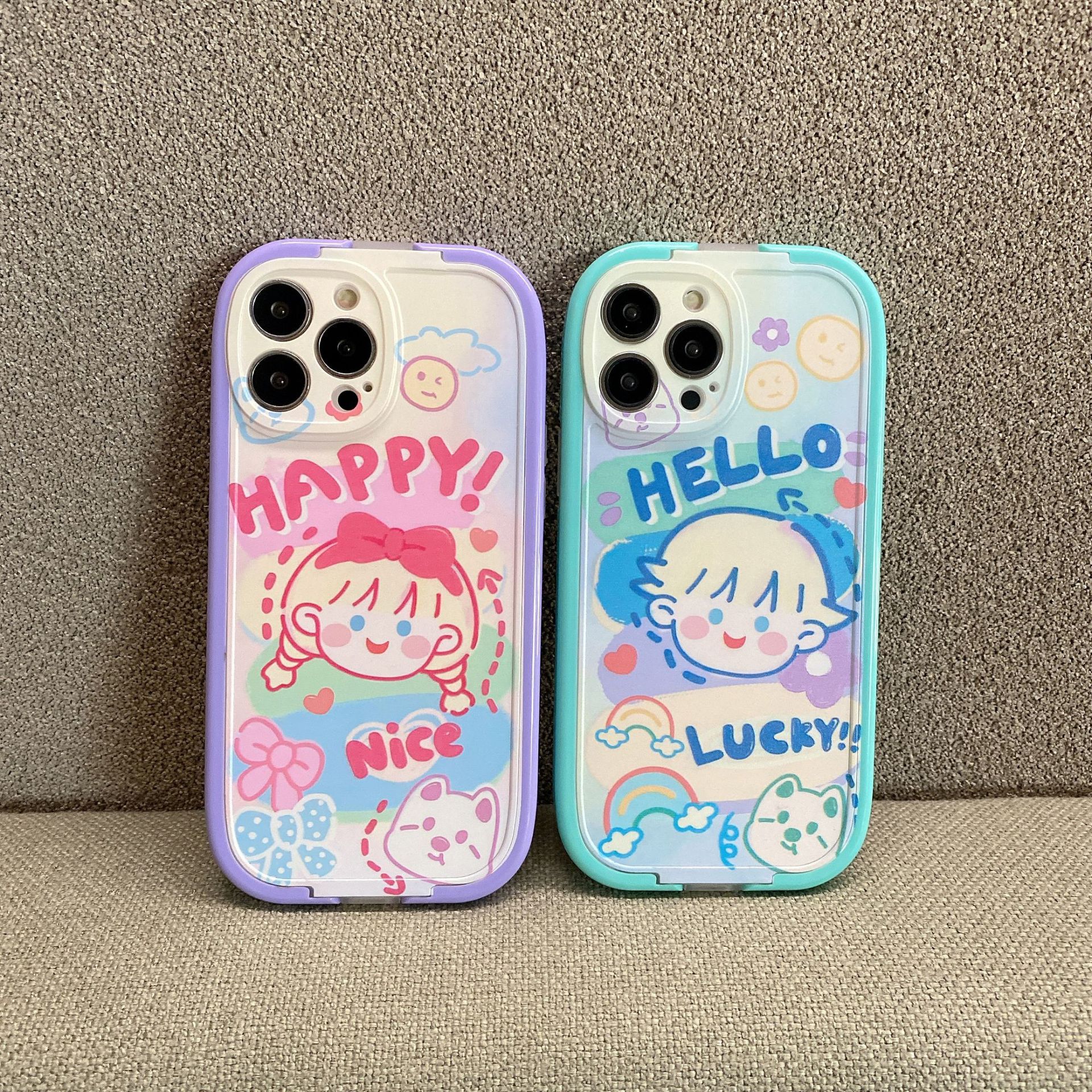 Apple 14 ProMax Phone Graffiti Boys and Girls Dual Stand iPhone 13/11/12 Soft Case Applicable_voghion.com