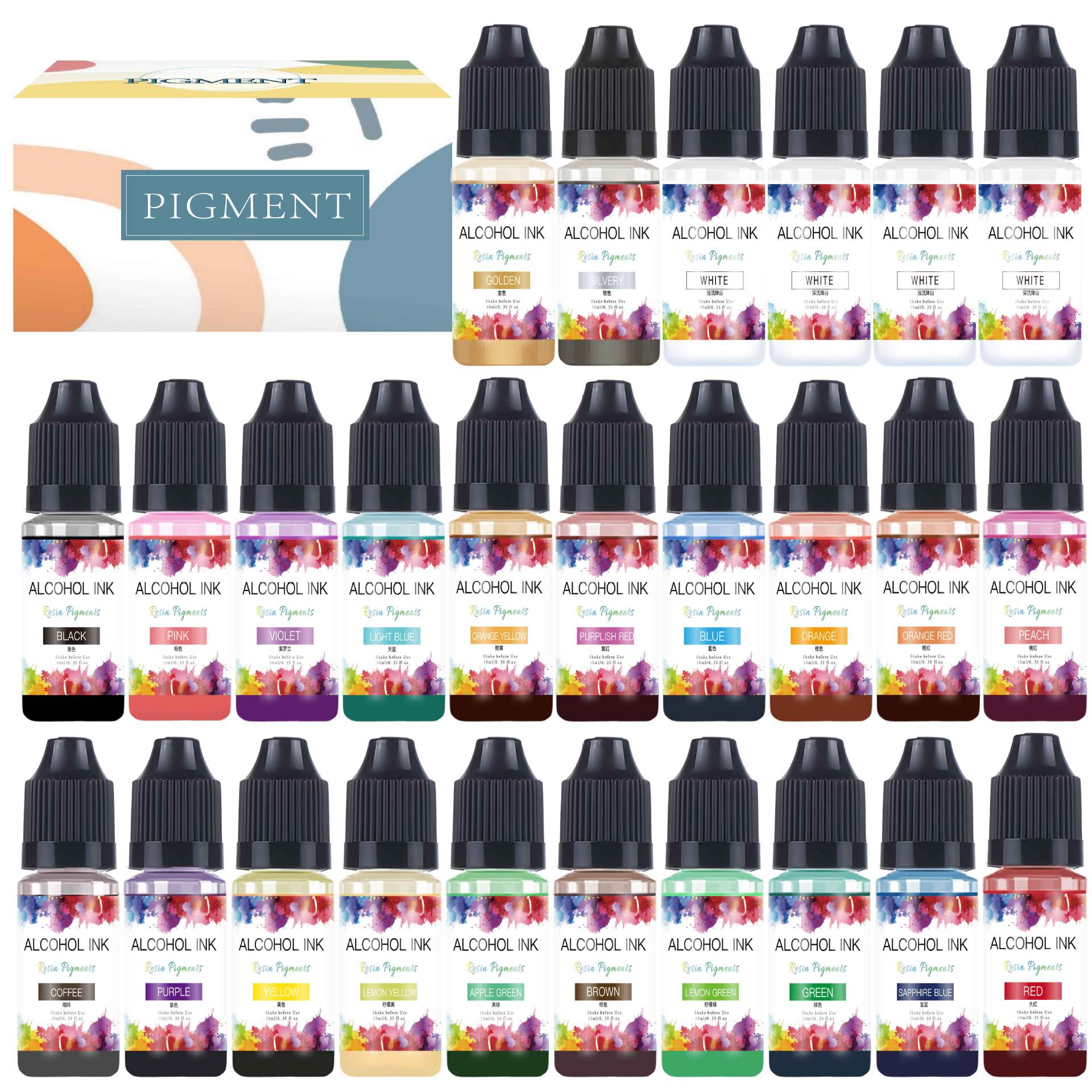 Cross border Amazon 26 color crystal drop glue diffusion gold silver precision 3D blending fluid pig