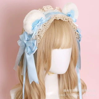 cos漫展茶会lolita发饰毛绒波点熊耳发带日系少女小熊耳朵头饰