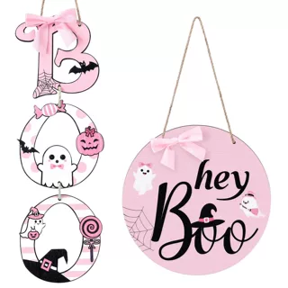 跨境爆款家居派对装饰品万圣节幽灵heyboo木质门牌圆形标志装饰牌