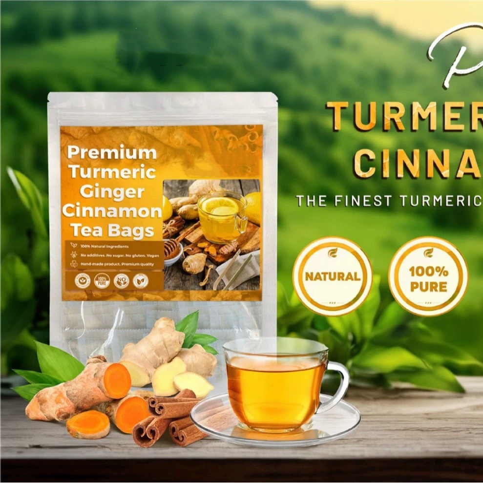 Turmeric Ginger Cinnamon Tea Bags 60g Cold Brewed Sugar Free Warming Herbal Tea for Daily Hot Steeping overview