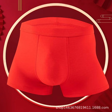 男士内裤 大红本命年纯色结婚中腰精梳纯棉莫代尔宽腰氨纶 男平角