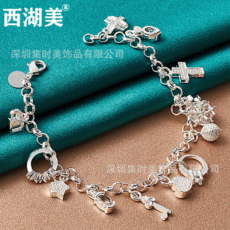 West Lake Beauty Silver Jewelry Thirteen Pendant Multi-Element Bracelet Jewelry Pendant Jewelry