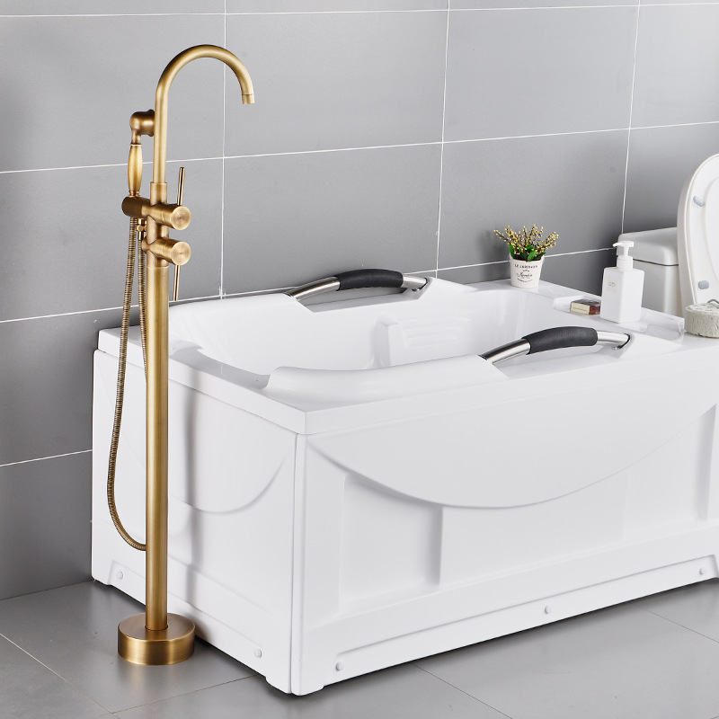Cross-Border Floor-Standing All-Copper Bathtub Faucet Concealed Shower Hot and Cold Floor-Standing Faucet