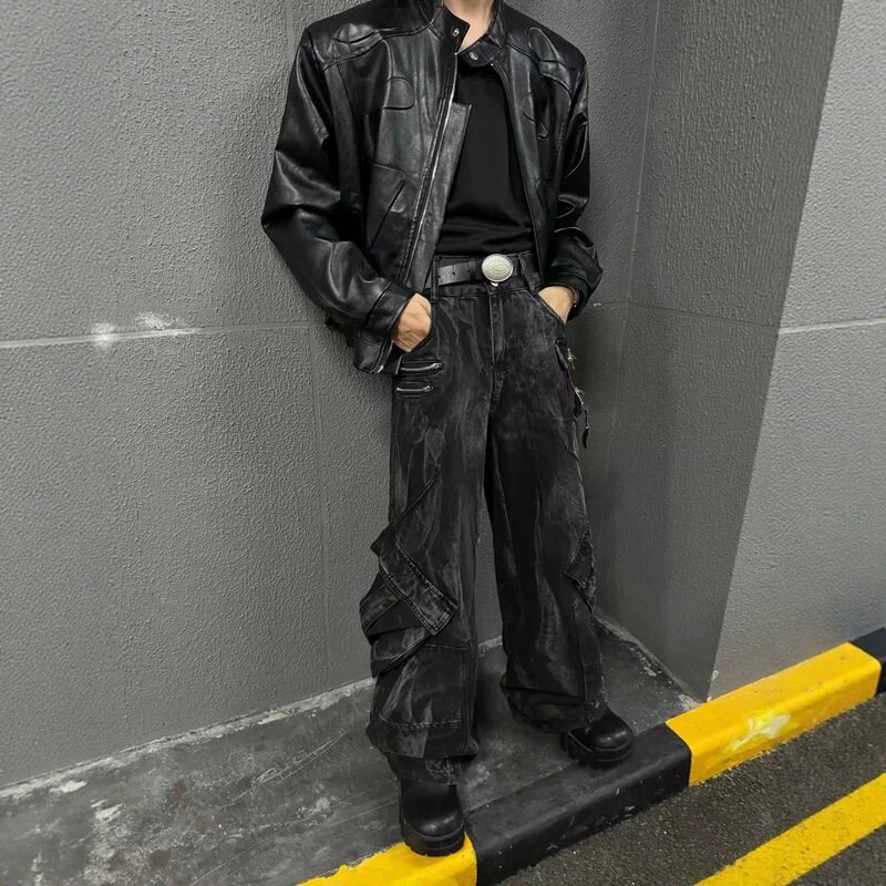 American Retro Distressed Y2K Punk Rock Jeans for Men with a Unique Design, Heavy-Duty Multi-Pocket Workwear American Retro Distressed Y2K Punk Rock Jeans for Men with a Unique Design, Heavy-Duty Multi-Pocket Workwear