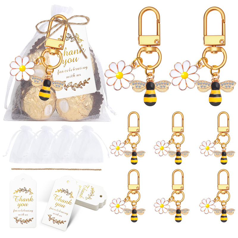 跨境创意合金雏菊蜜蜂钥匙扣套装婚礼聚会生日迎婴派对活动礼物