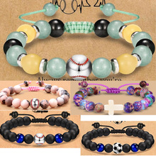 亚马逊爆款黑曜石男士足球橄榄球排球手工编织手链新女手串串珠