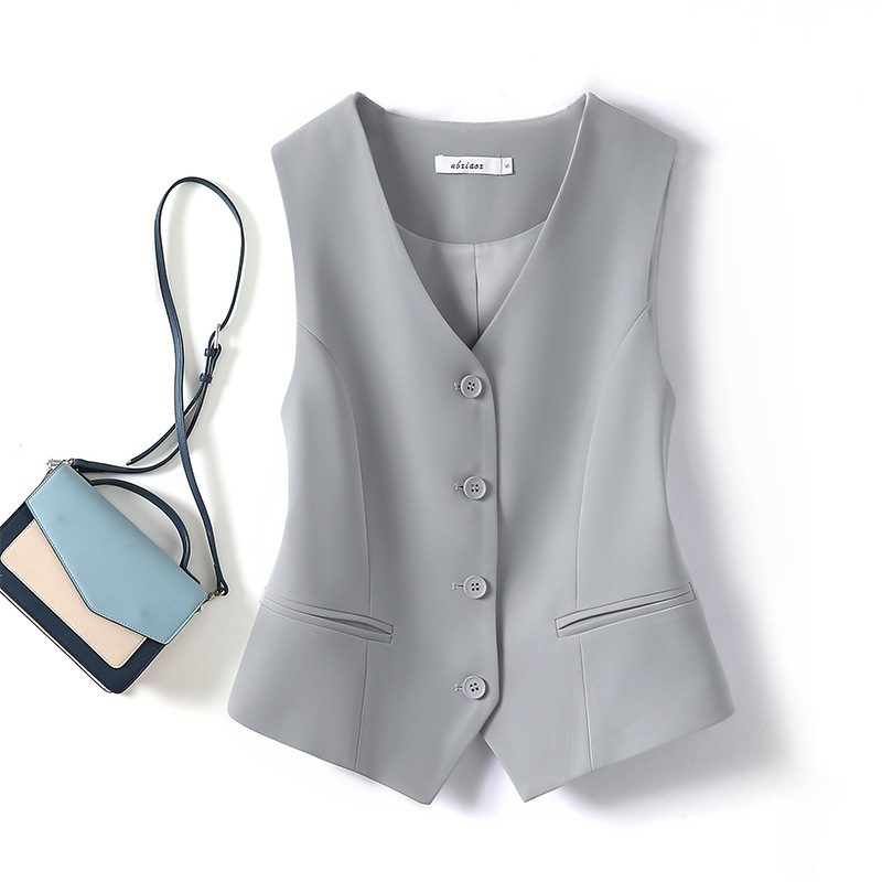 Suit Vest Gray Vest Women's Jacket 2025 New Outer Top Short Sleeveless Vest for Small People