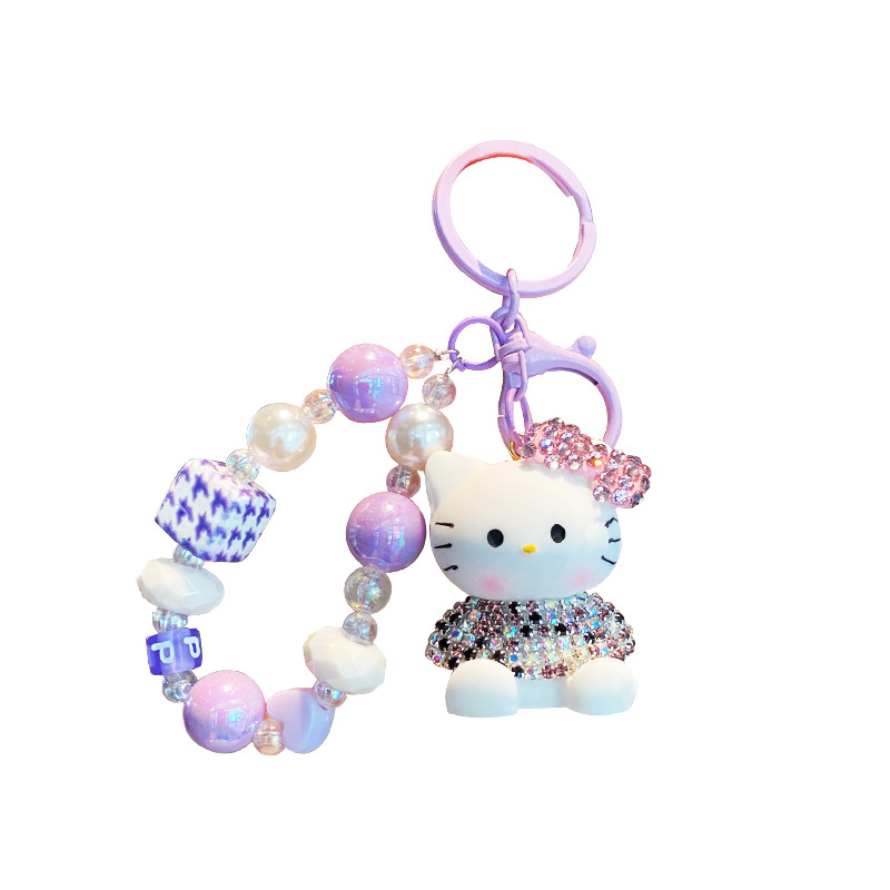 Caricatura Hello kt Kitty cuentas llavero multifuncional cadenas de teléfono móvil llaves de automóvil colgante encantador corazón de niña
