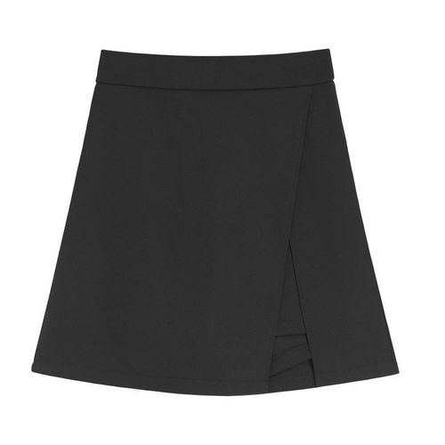 Plus-size women's black split half-body skirt for spring and autumn, cross-covering, slimming high-waisted A-line short skirt, gray suit pants