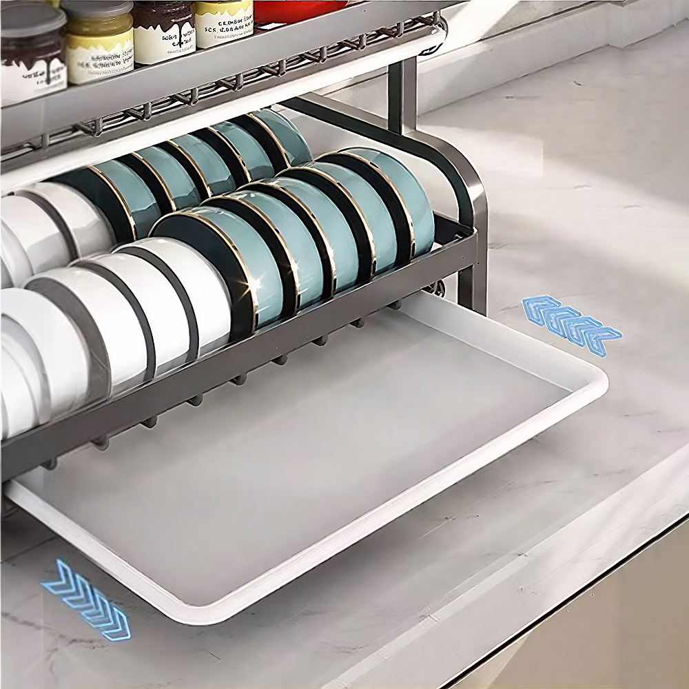 Escurridor de platos, estante de almacenamiento, estante organizador, portacuchillos de encimera, escurridor de platos doméstico, cesta extraíble para cocina