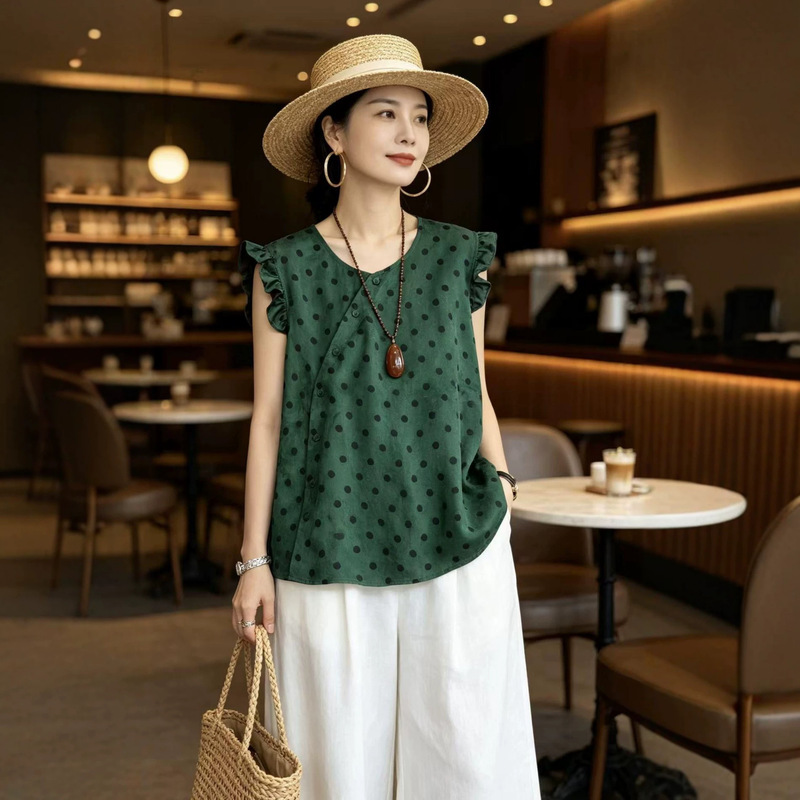 Original 2026 Summer New Style New Chinese Style Round Neck Retro Designer Xiangyun Silk Sleeveless Blouse Top Original 2026 Summer New Style New Chinese Style Round Neck Retro Designer Xiangyun Silk Sleeveless Blouse Top