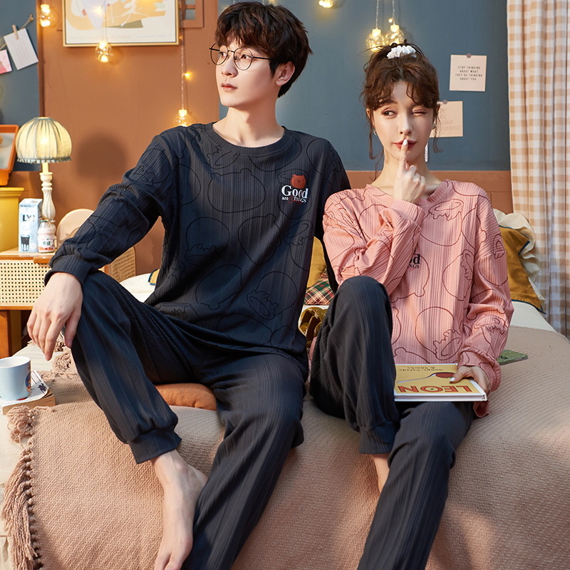 Jiao Caimeng pijamas de pareja de primavera y otoño de algodón de manga larga para hombres y mujeres 2022 nuevo nicho de verano lindo homewear