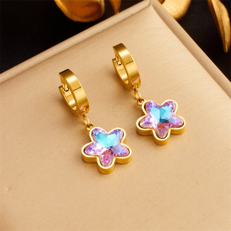 Niche Design Cross-Border Purple Stone Starry Necklace Simple High-End Earrings Buckle Set Girls Chinese Valentine's Day Gift