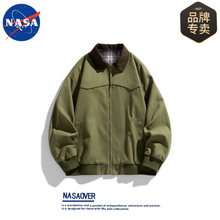 NASA品牌秋冬季外套修身长袖夹克男女情侣复古翻领棒球服休闲百搭