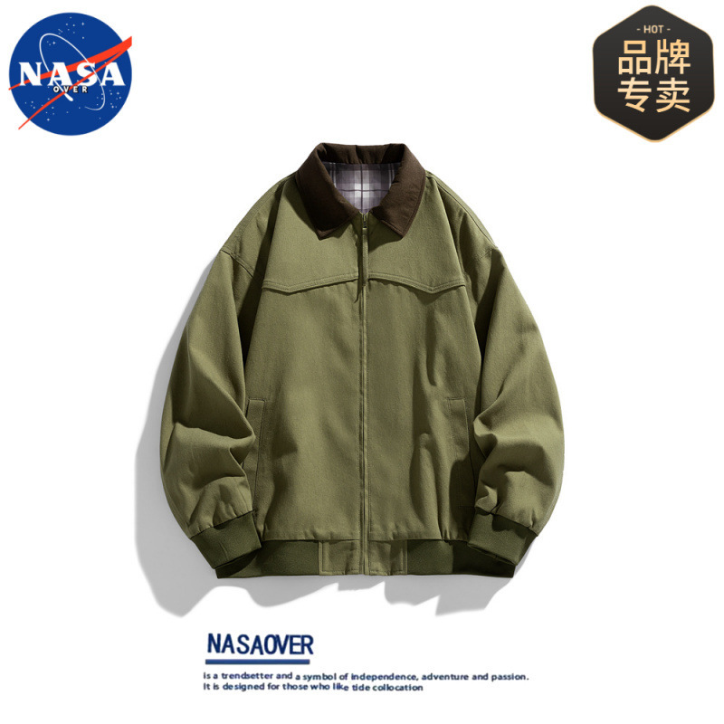 Nasa Brand Autumn and Winter Outwear Slim Long-Sleeved Jacket for Men and Women Couples Retro Lapel Baseball Uniform Casual and Versatile