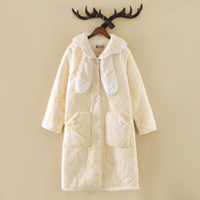 睡袍女冬天三层夹棉保暖加厚加绒冬季珊瑚绒浴袍家居服一件代发