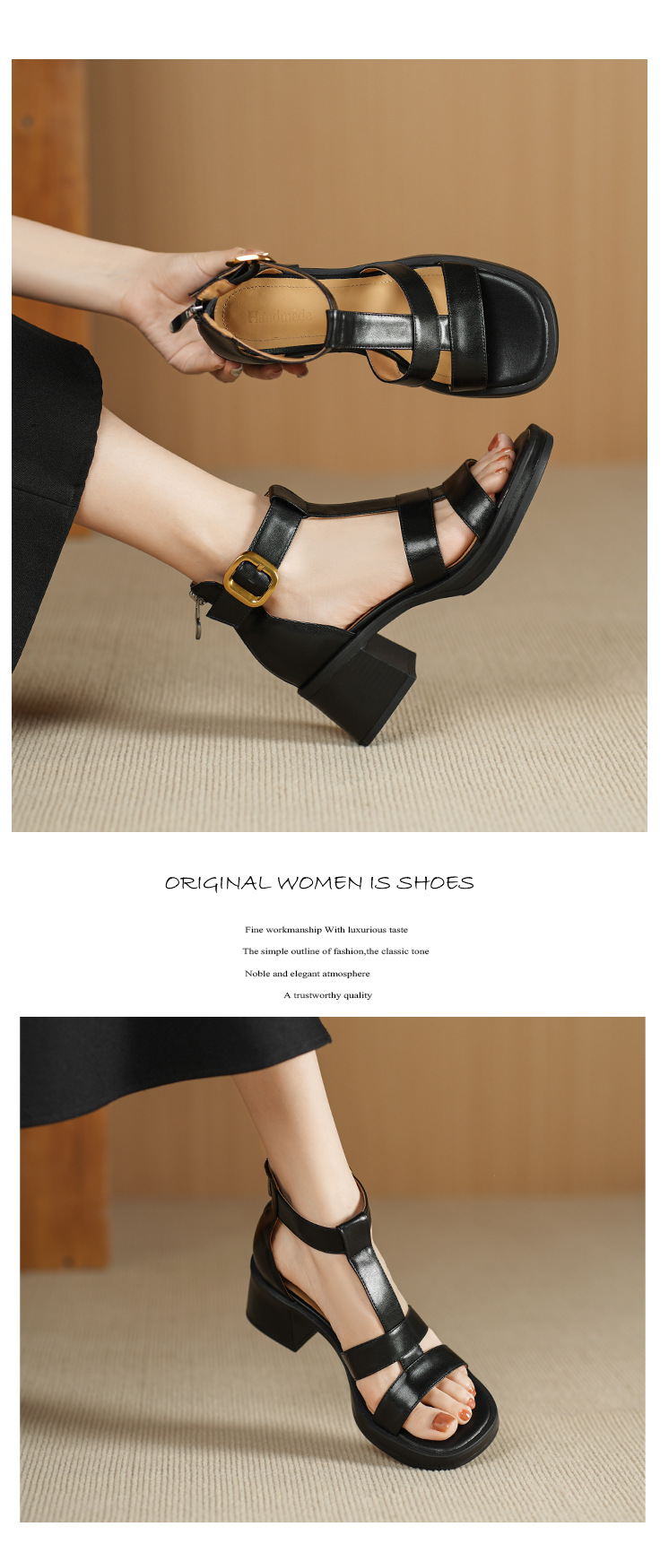 Sandal nữ cao gót 6 cm mũi hở quai chữ T khóa hậu — nâu chi tiết 6